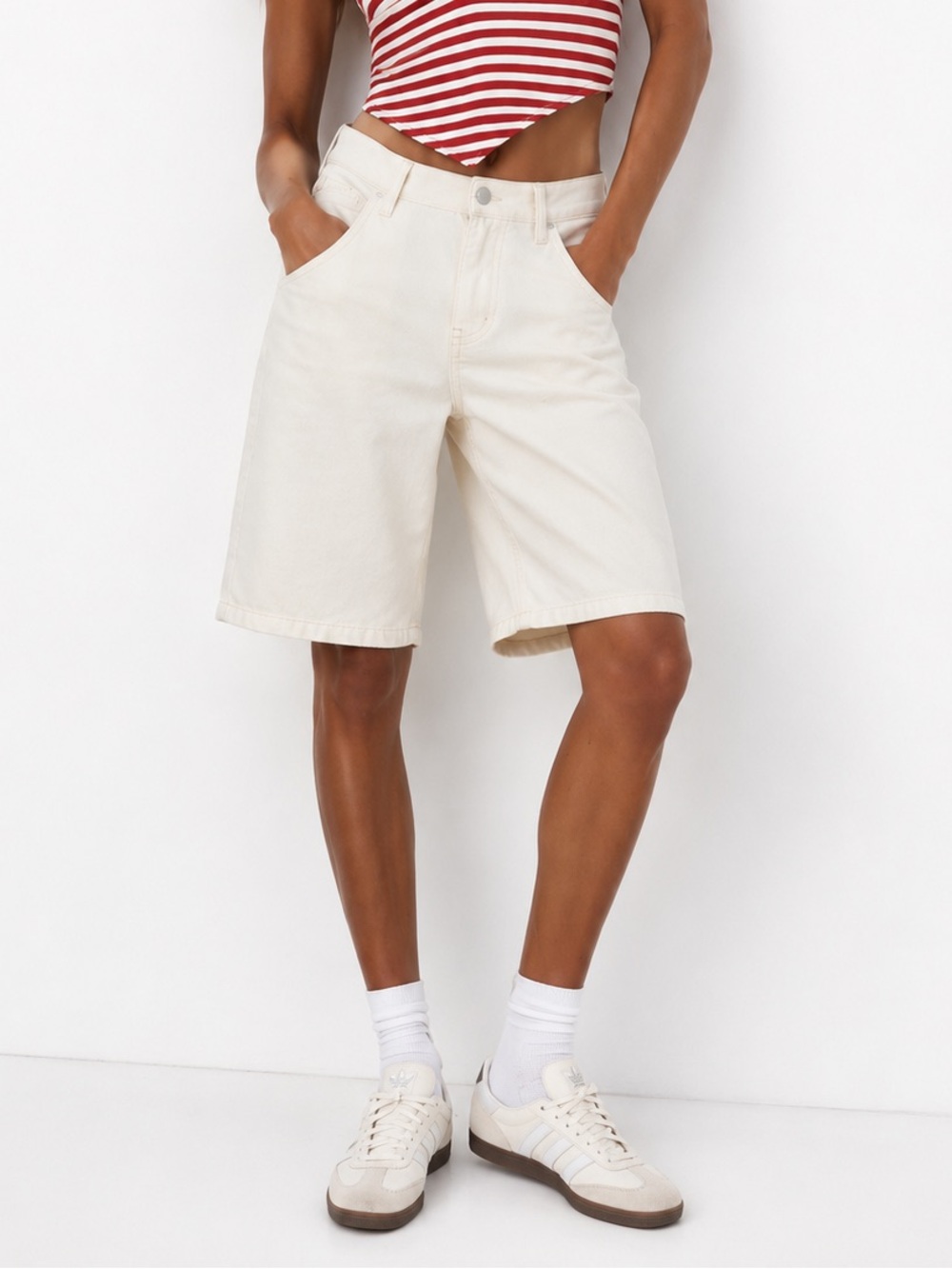 Zara Wide Leg Bermuda Denim Jorts Ecru Size XS